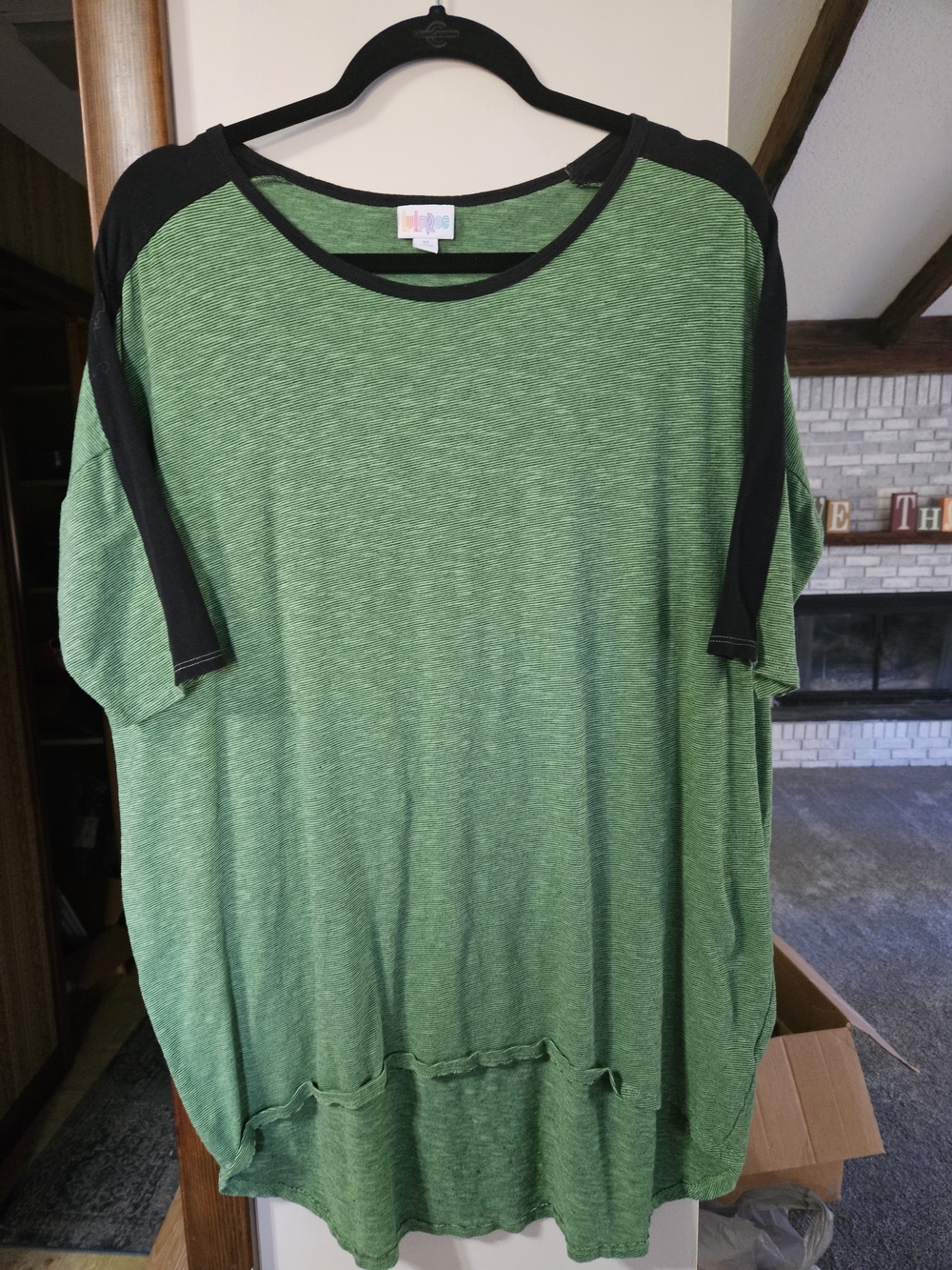 LuLaRoe Irma Green and Black Raglan Tunic